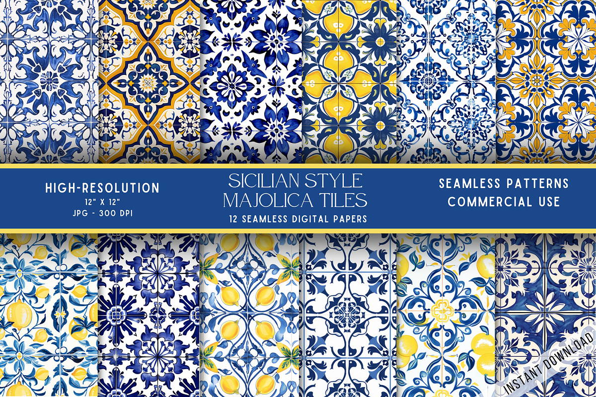 Sicilian Majolica Tile Patterns, a Pattern Graphic by Chromolume Studio (Photo 1 of 28)