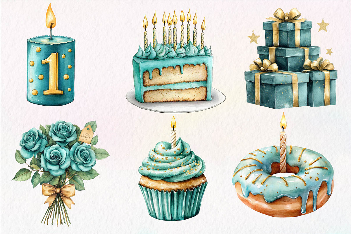 Teal Birthday Sublimation Clipart, an Illustration by Dream Creation (Photo 3 of 7)