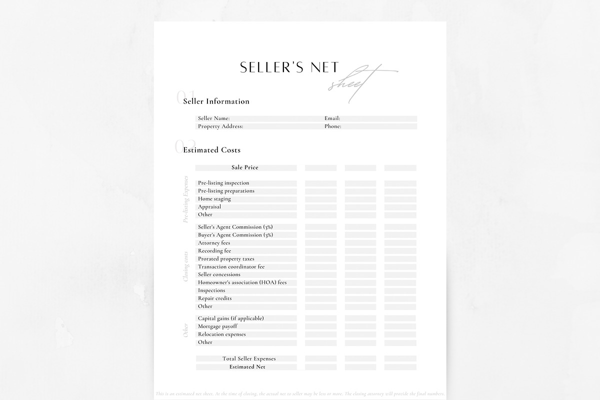 Seller's Estimated Net Sheet, a Marketing Template by ZoaniDesign (Photo 7 of 9)