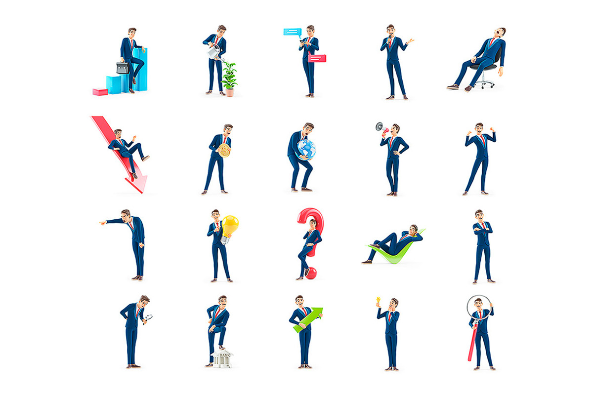 Businessman – Set of 50 Poses, a Person Illustration by 3DMask (Photo 4 of 6)