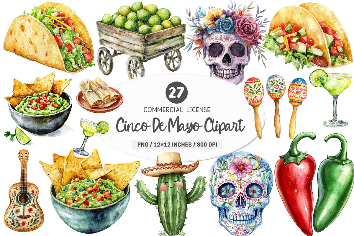 Watercolor Cinco De Mayo Clipart PNG, an Illustration by SinaCreation (Photo 1 of 5)