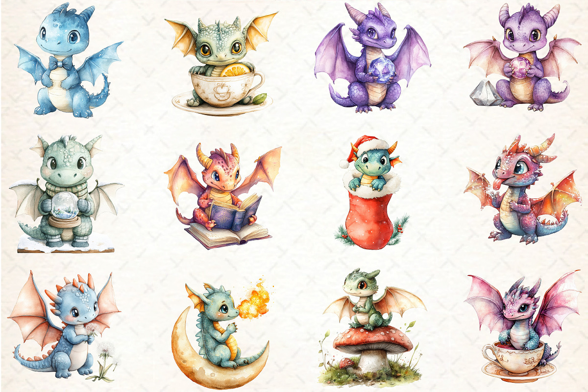 Whimsical Dragon Clipart, an Illustration by DreamCafeArt (Photo 2 of 7)