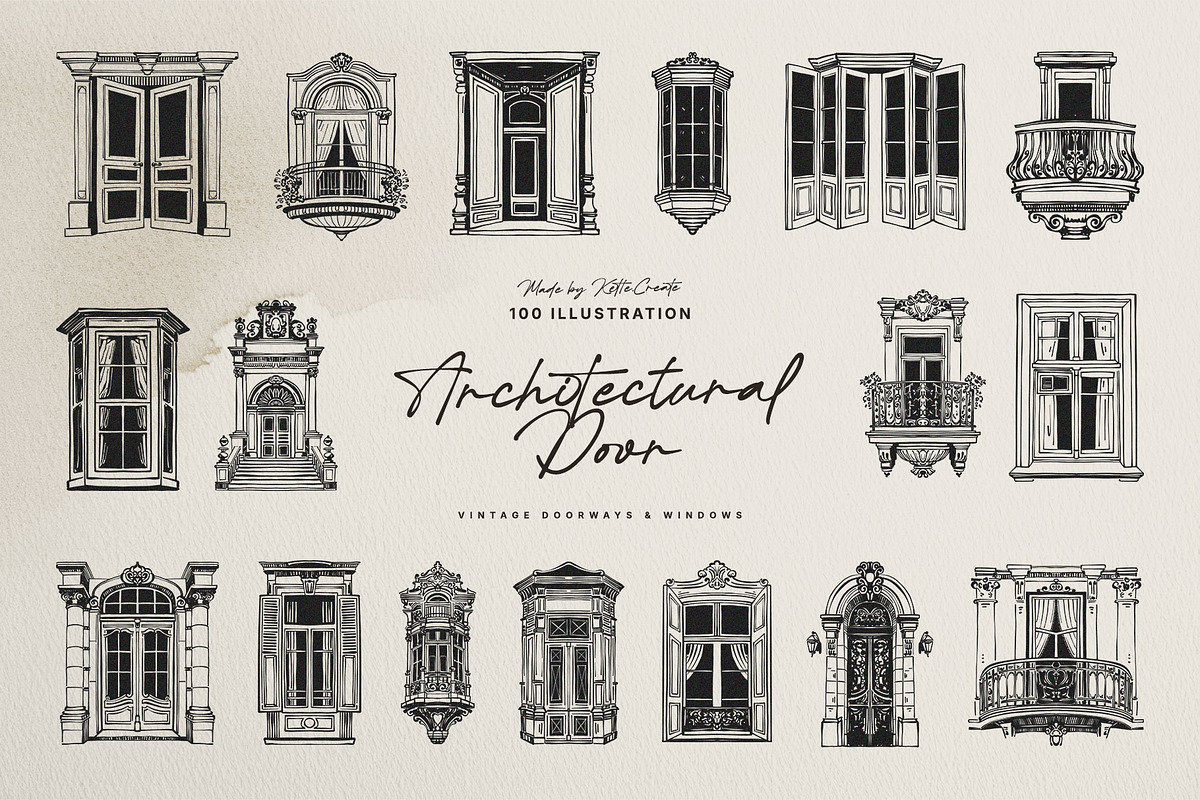 100 Architectural Door Illustrations, an Object Illustration by KetteCreate (Photo 1 of 14)