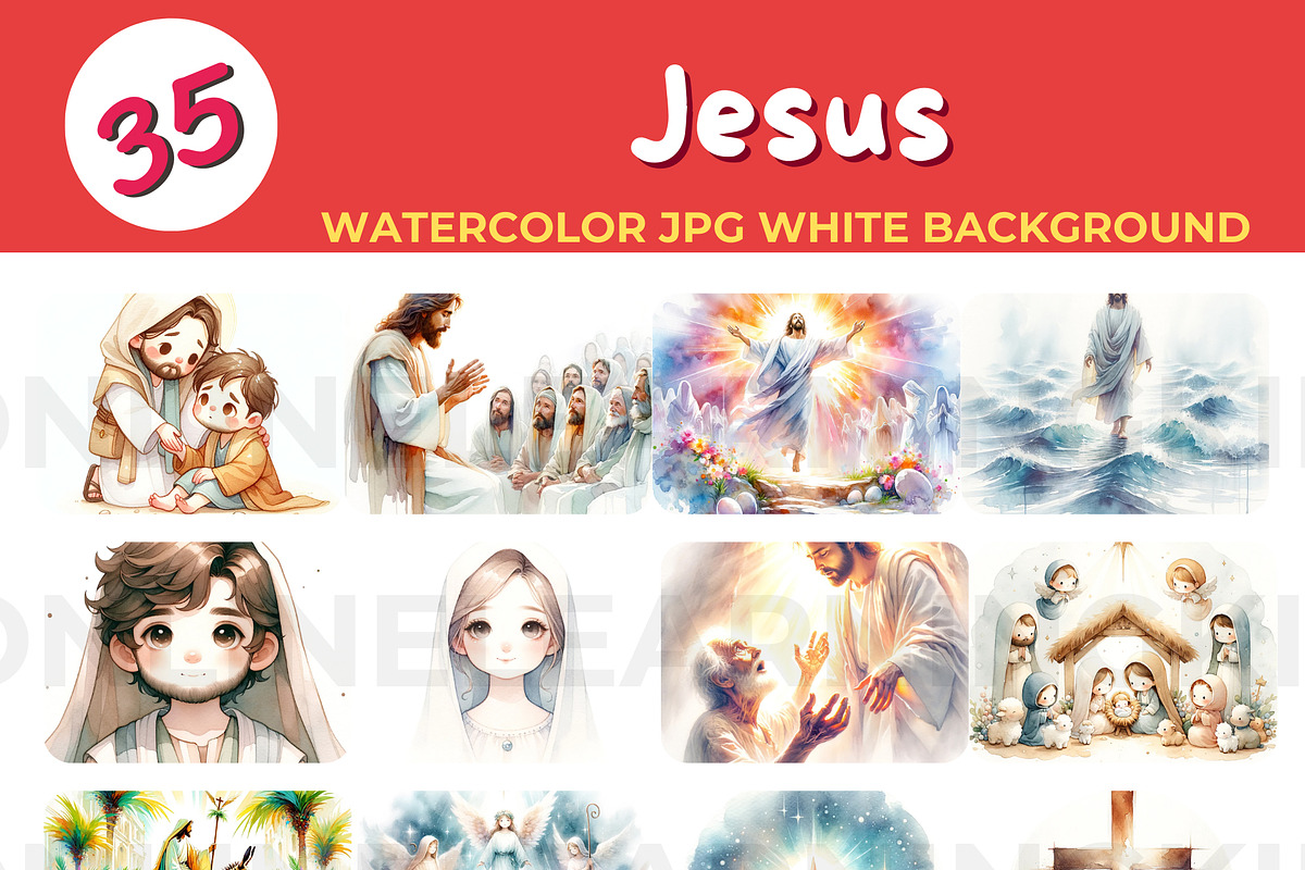 Jesus watercolor JPG white backgroun, an Education Illustration by John_Walker (Photo 2 of 3)