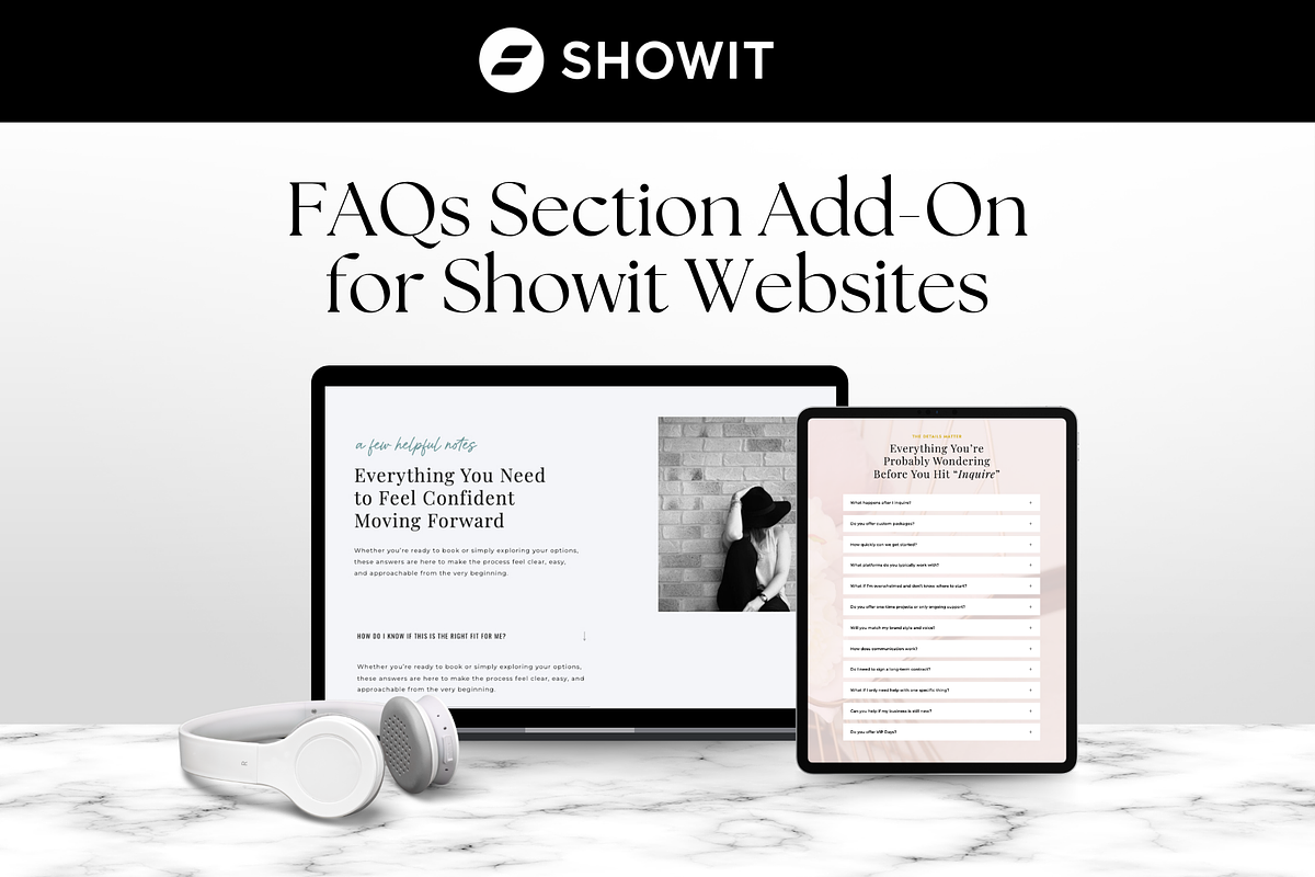 Showit FAQ Section Template Add On, a Landing Page Template by Sugar Studios (Photo 1 of 7)