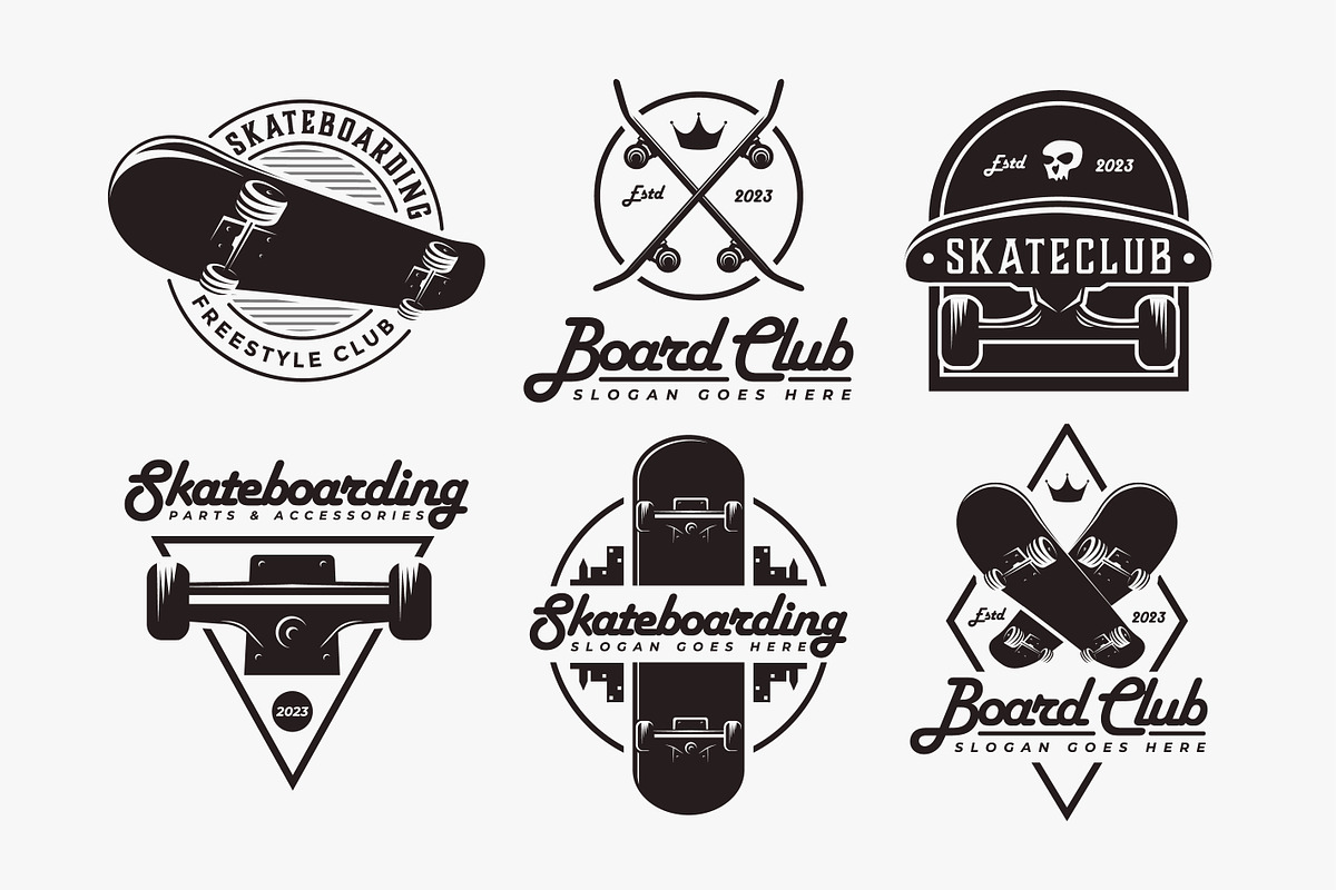 Set of Vintage skateboarding logo, a Branding & Logo Template by DOMHOUZE