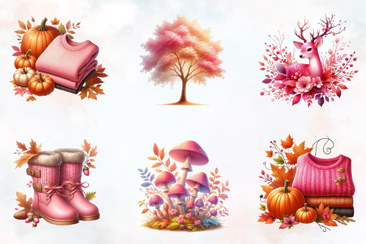 Pink Autumn Sublimation Clipart, an Illustration by RobertsArt (Photo 2 of 7)