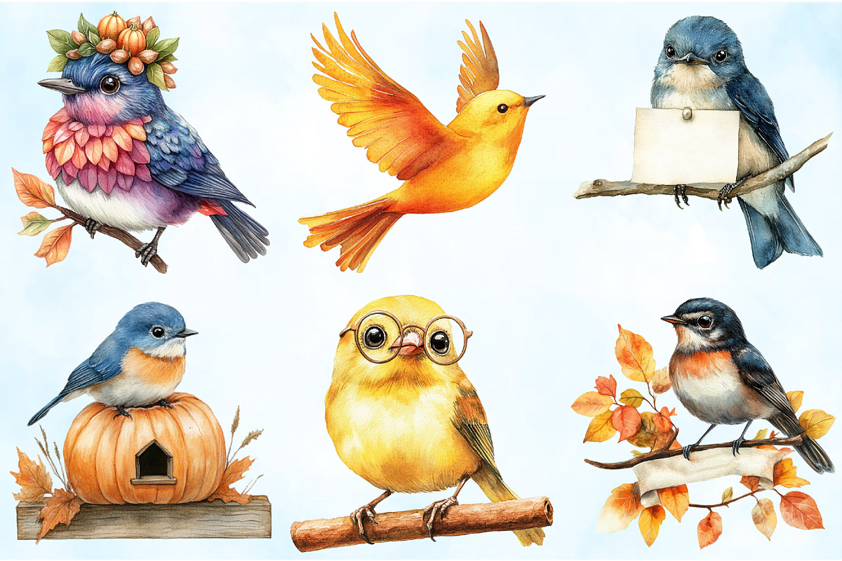 Positive Whimsical Fall Birds PNG, an Illustration by Craft Nest (Photo 3 of 5)