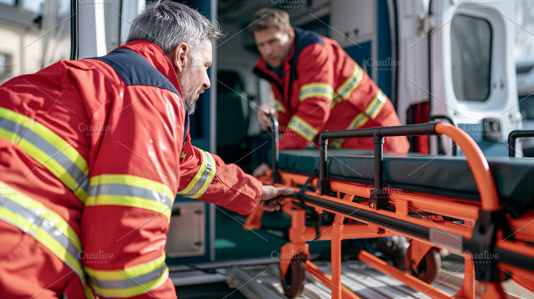 Paramedics preparing stretcher, a Health & Medical Photo by 7DesignLab