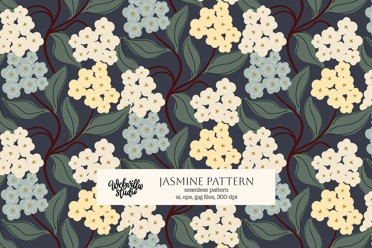 Jasmine Flowers Pattern, a Wallpaper Graphic by Bloomart Studio (Photo 1 of 4)