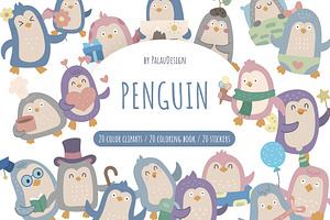 Penguin Animal Clipart Set, an Animal Illustration by Palau