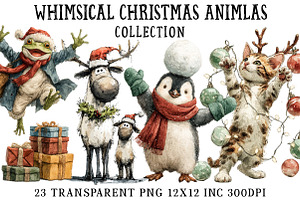 Whimsical Christmas Animals Clipart, an Illustration by OK Design