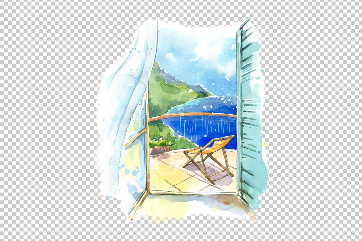 Sea view watercolor illustration, an Illustration by Kamenuka (Photo 2 of 2)