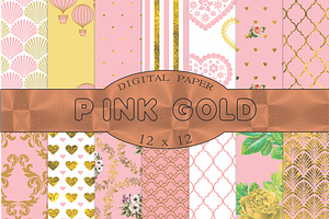 Pink and gold digital paper