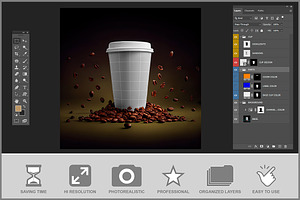 Cup Mockup With Coffee Beans PSD