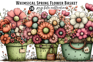 Whimsical Spring Flower Basket, an Illustration by Dream Creation