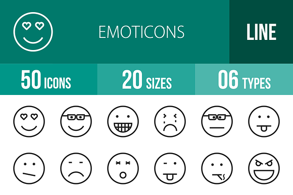 50 Emoticons Line Icons