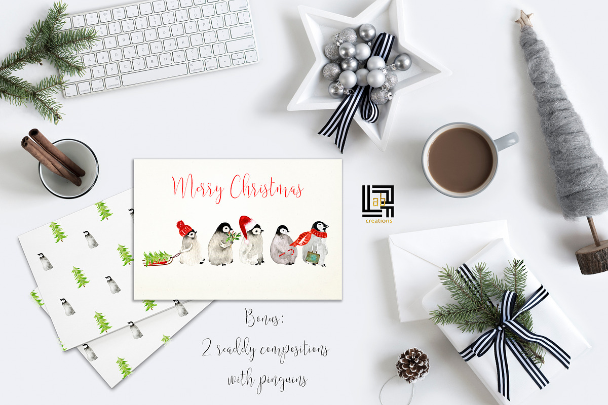 Winter Penguins. Watercolor clipart, an Animal Illustration by LABFcreations (Photo 5 of 8)