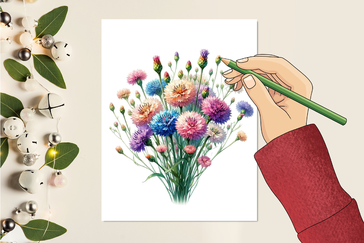 Bachelor Buttons Flower Cliparts, an Illustration by RobertsArt (Photo 5 of 7)