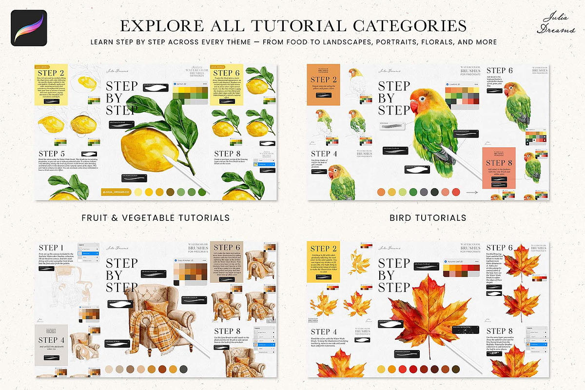 Step By Step Tutorial Bundle, a Brush Add-On by Julia Dreams (Photo 4 of 7)