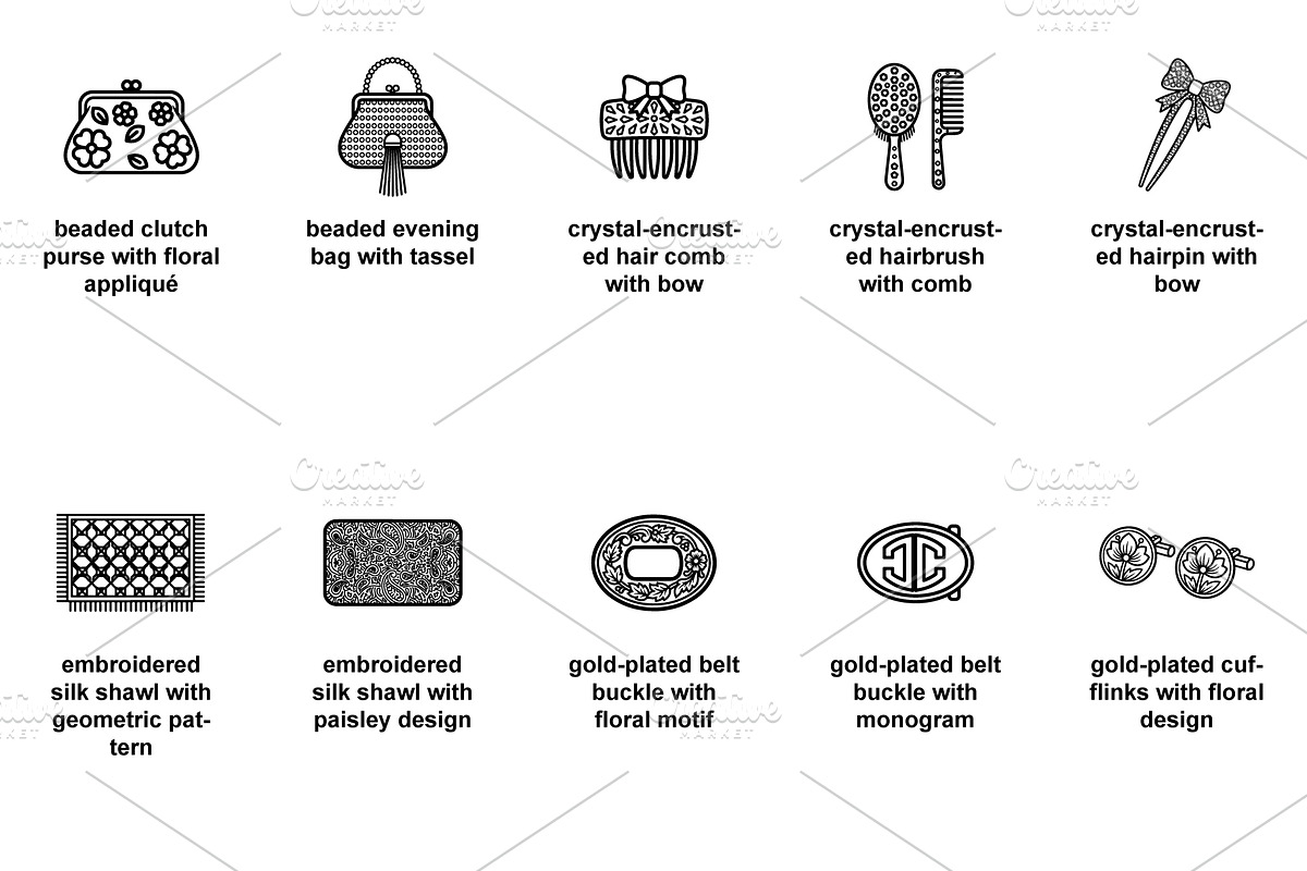 vintage fashion accessories Icon Set, an Outline Icon by Nurlan's shop (Photo 2 of 6)
