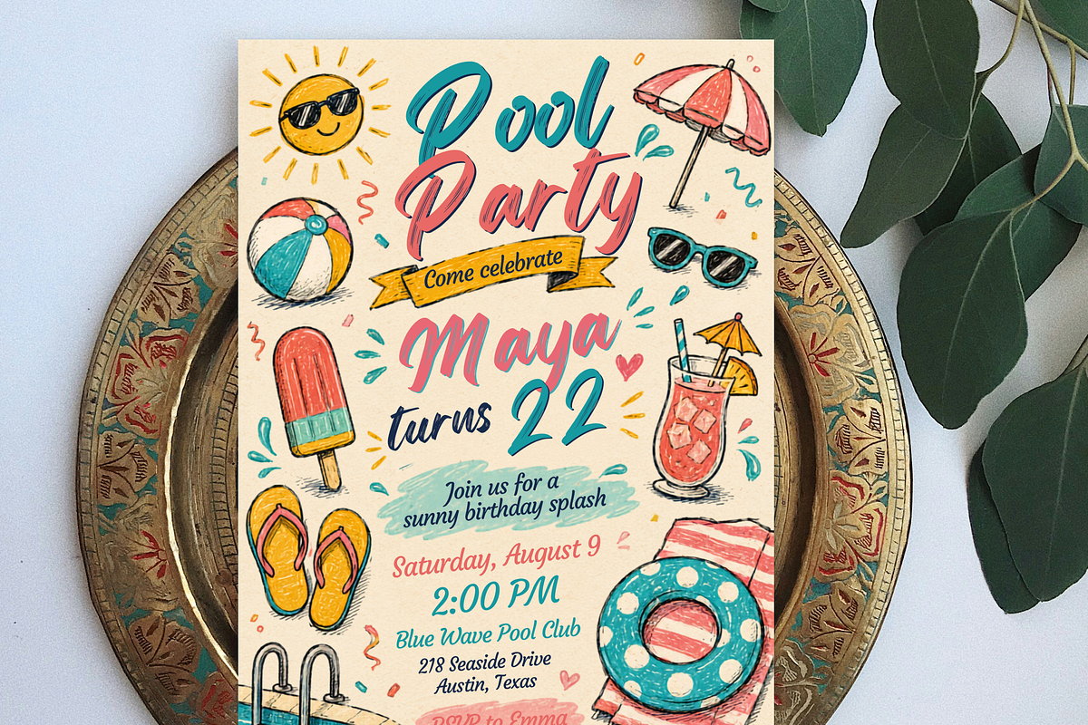 Pool Party Birthday Invitation, an Invitation Template by heynomi (Photo 1 of 19)