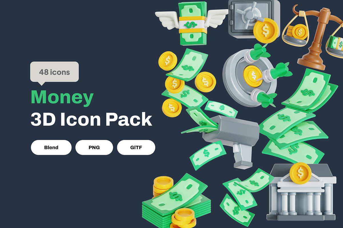 Money 3D Icon Pack, an Object 3D Model by Nate Studios (Photo 1 of 6)