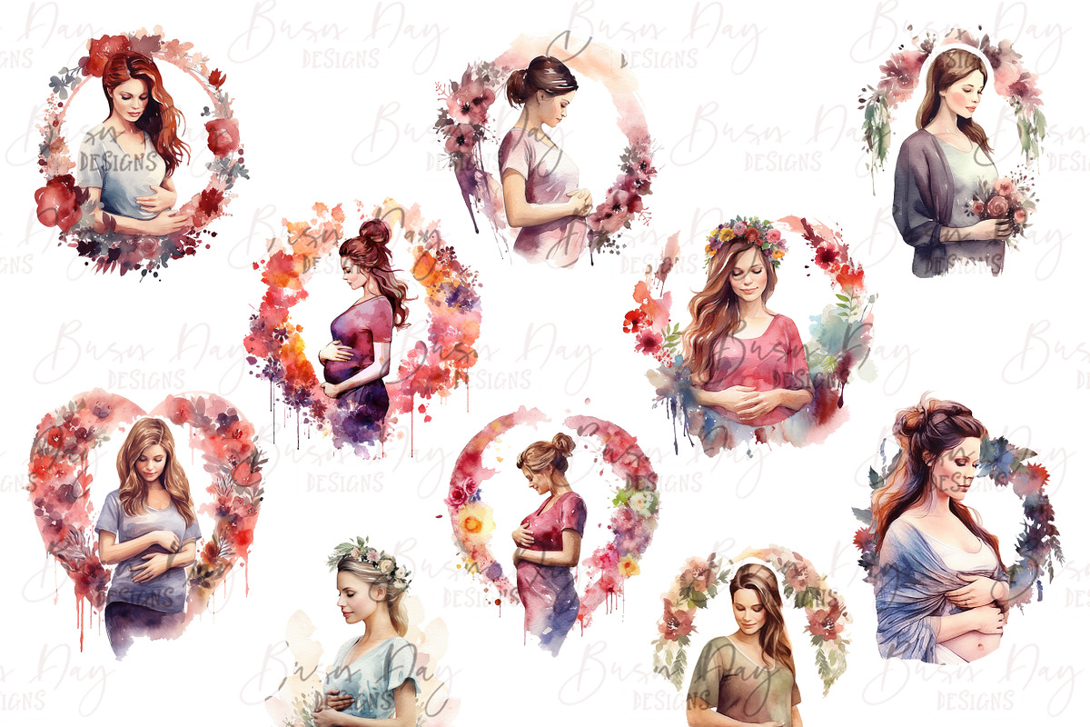 Watercolor Pregnant Women Clipart, a Person Illustration by BusyDaydesign (Photo 2 of 8)
