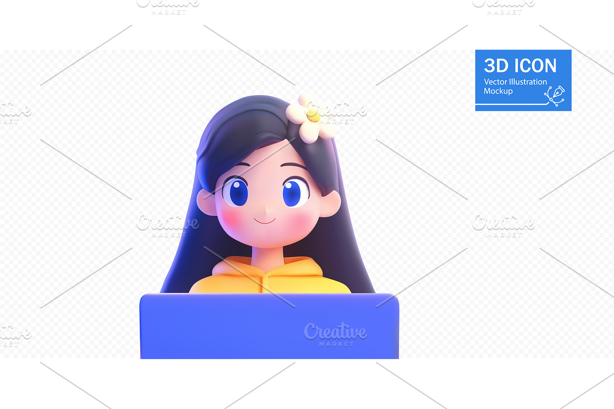 Cute 3D character working on a, a Technology Illustration by ZinetroN
