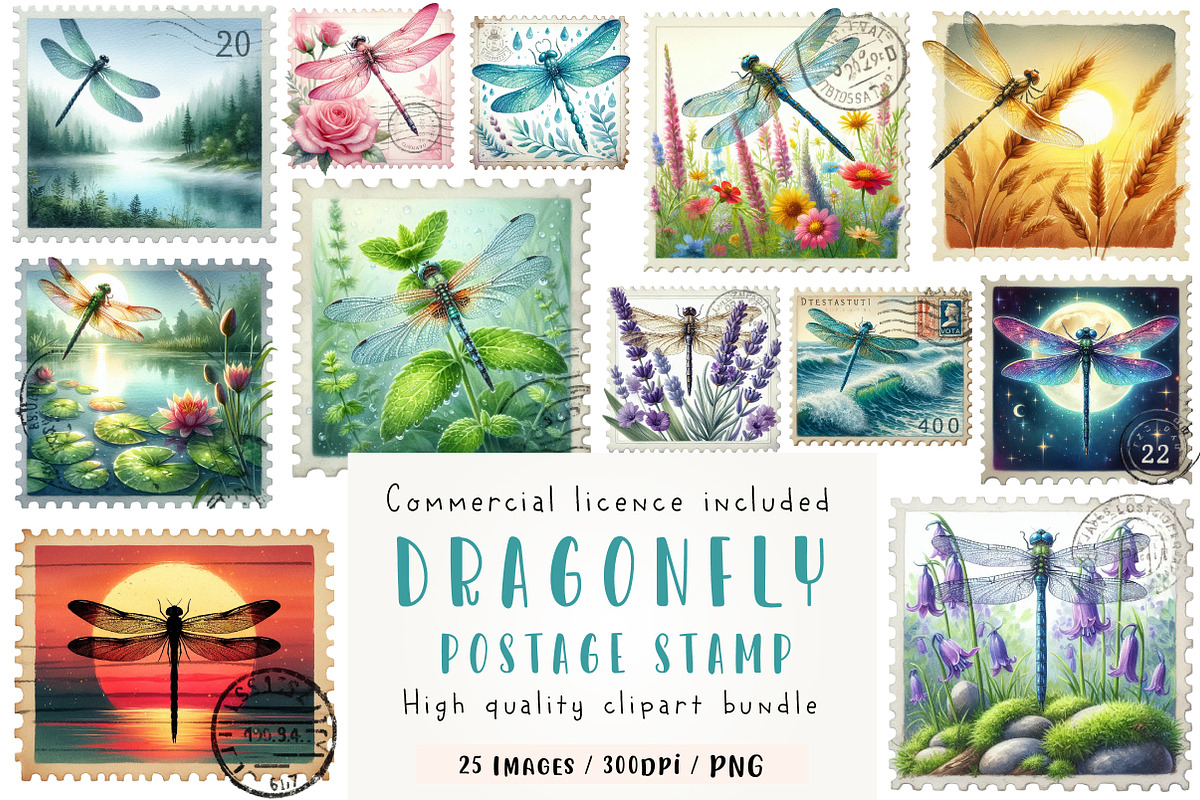 Dragonfly Postage Stamps Clipart, an Illustration by CreationArt (Photo 1 of 5)