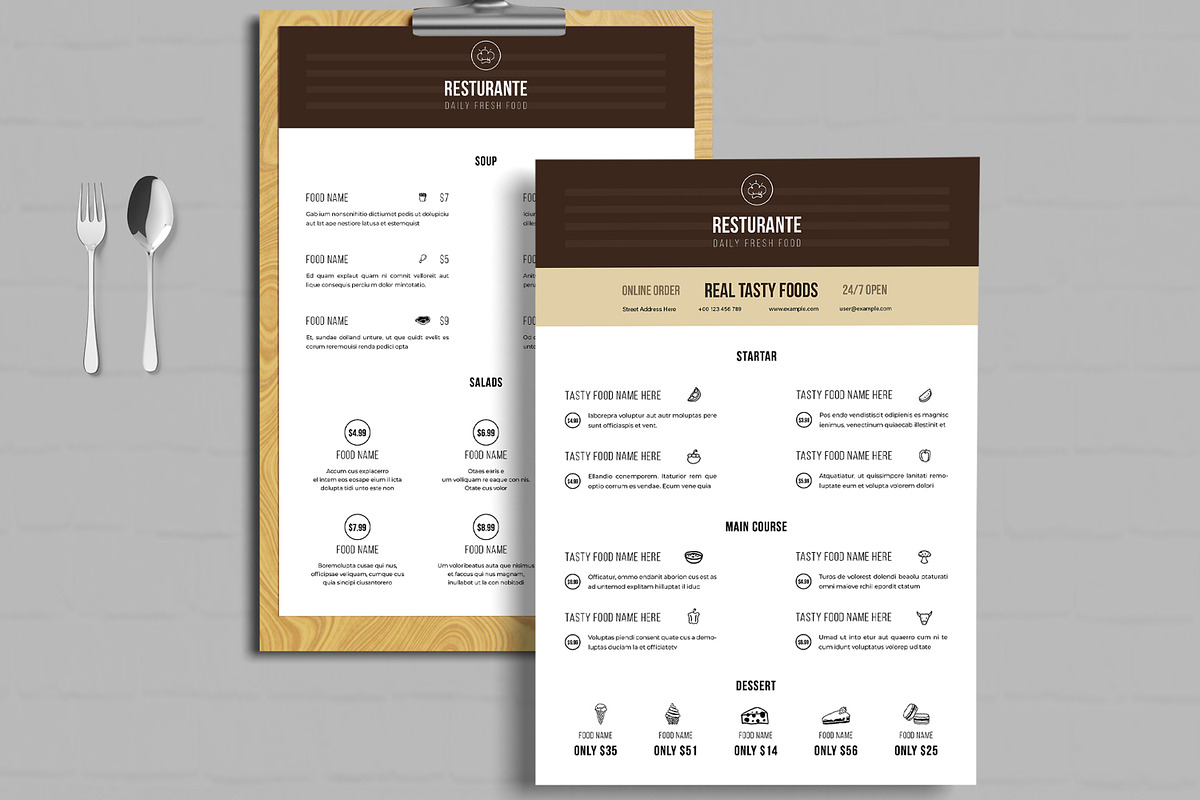 Restaurant Food Menu Layout | Creative Market