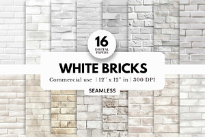 16 White Brick Texture Digital Paper, a Texture Graphic by NorthWindPixels