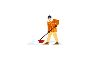 Man removing snow with shovel, a Person Illustration by pikepicture