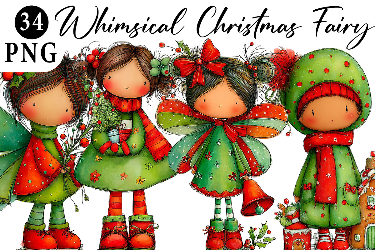 Whimsical Christmas Fairy Clipart, an Illustration by Daily.Designs (Photo 1 of 5)