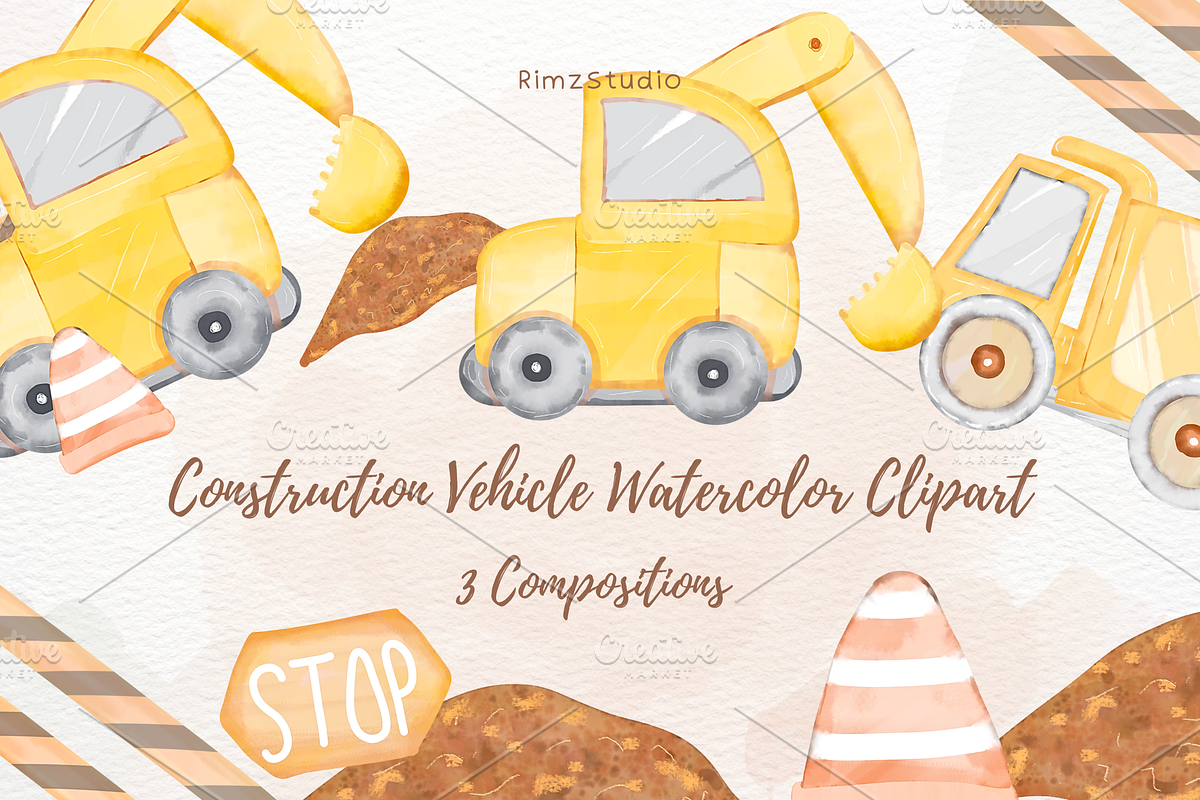 Construction Vehicle Watercolor png, a Transportation Illustration by RimzStudio (Photo 1 of 3)
