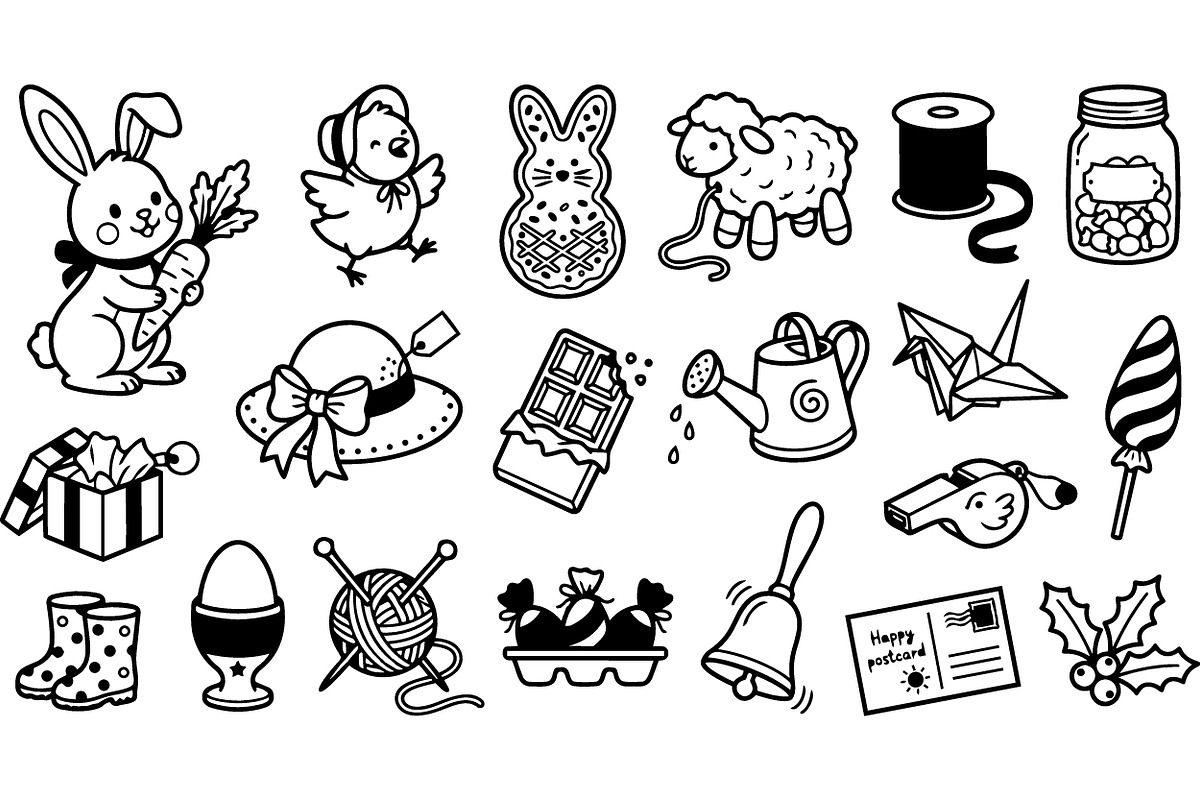 Cute Spring Easter Clipart Set, an Illustration by designvectx (Photo 1 of 3)