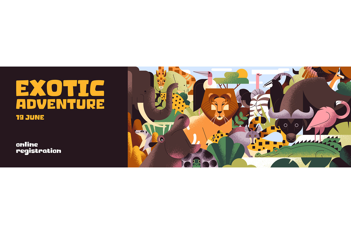 Geometric African animals banner, an Animal Illustration by PaperTrident (Photo 2 of 3)