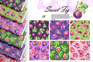 Watercolor Fig Seamless Patterns