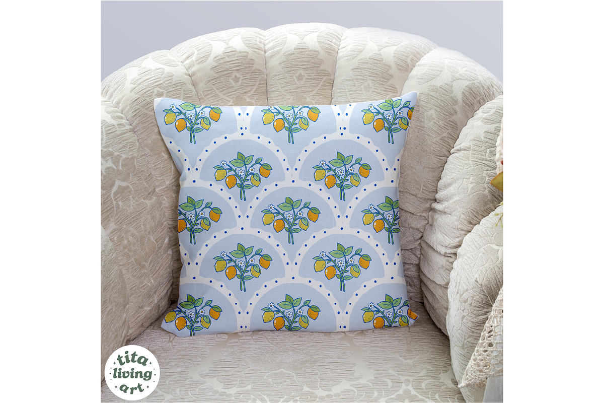 Lemon Scalloped Seamless Pattern, a Food Illustration by TitaLivingArt (Photo 7 of 10)