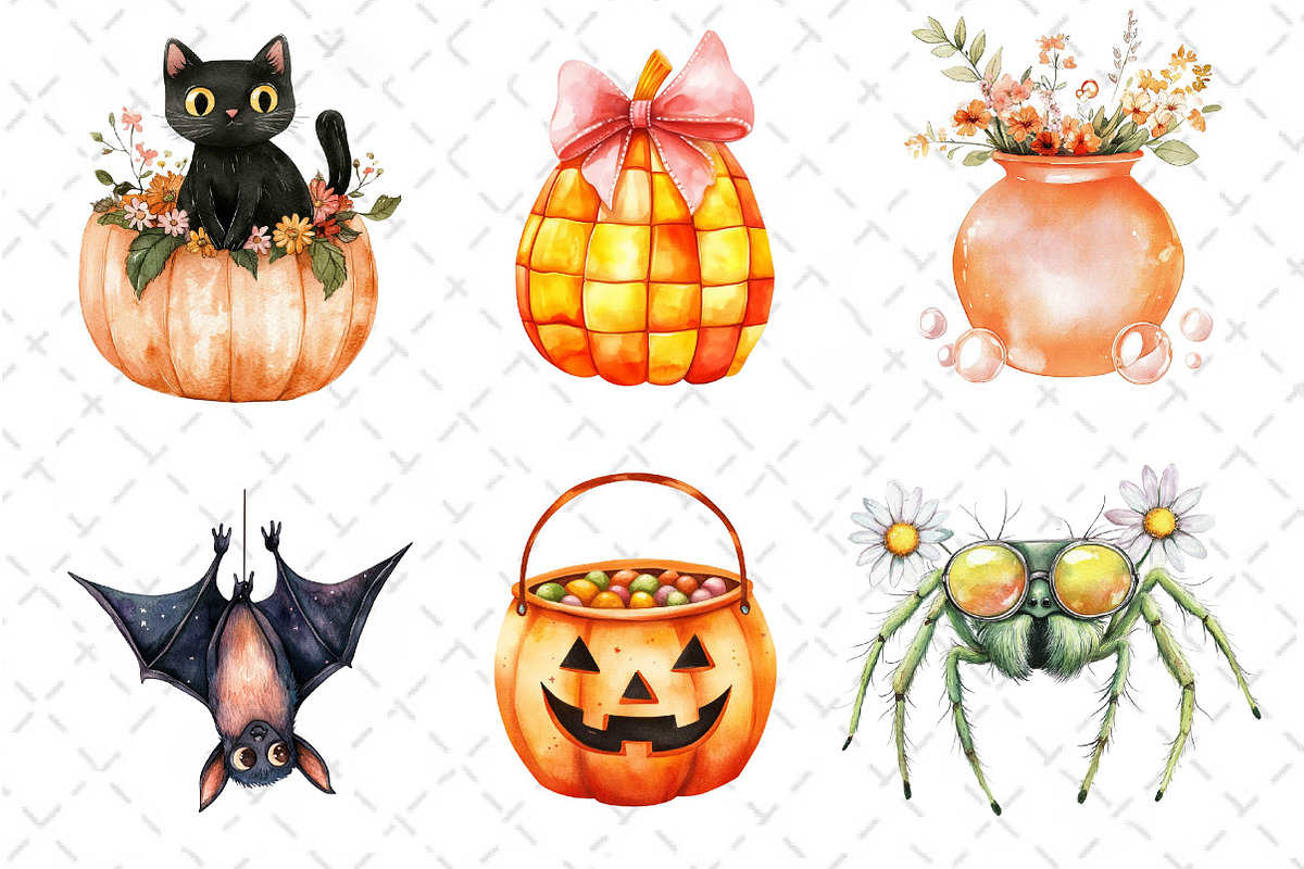 Cute Retro Halloween Clipart, an Illustration by Dream Creation (Photo 3 of 6)