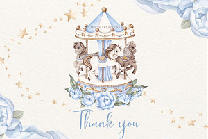 Carousel Watercolor Clipart Blue