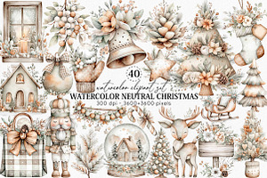 Watercolor Neutral Christmas Clipart, an Illustration by Canvas Craft
