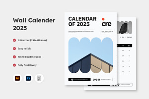 Wall Calendar 2025 Design V1, a Stationery Template by trabaskriya