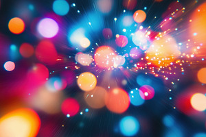 A vibrant abstract background featuring colorful bokeh lights and glowing parti, a Photo by Textures & Backgrounds