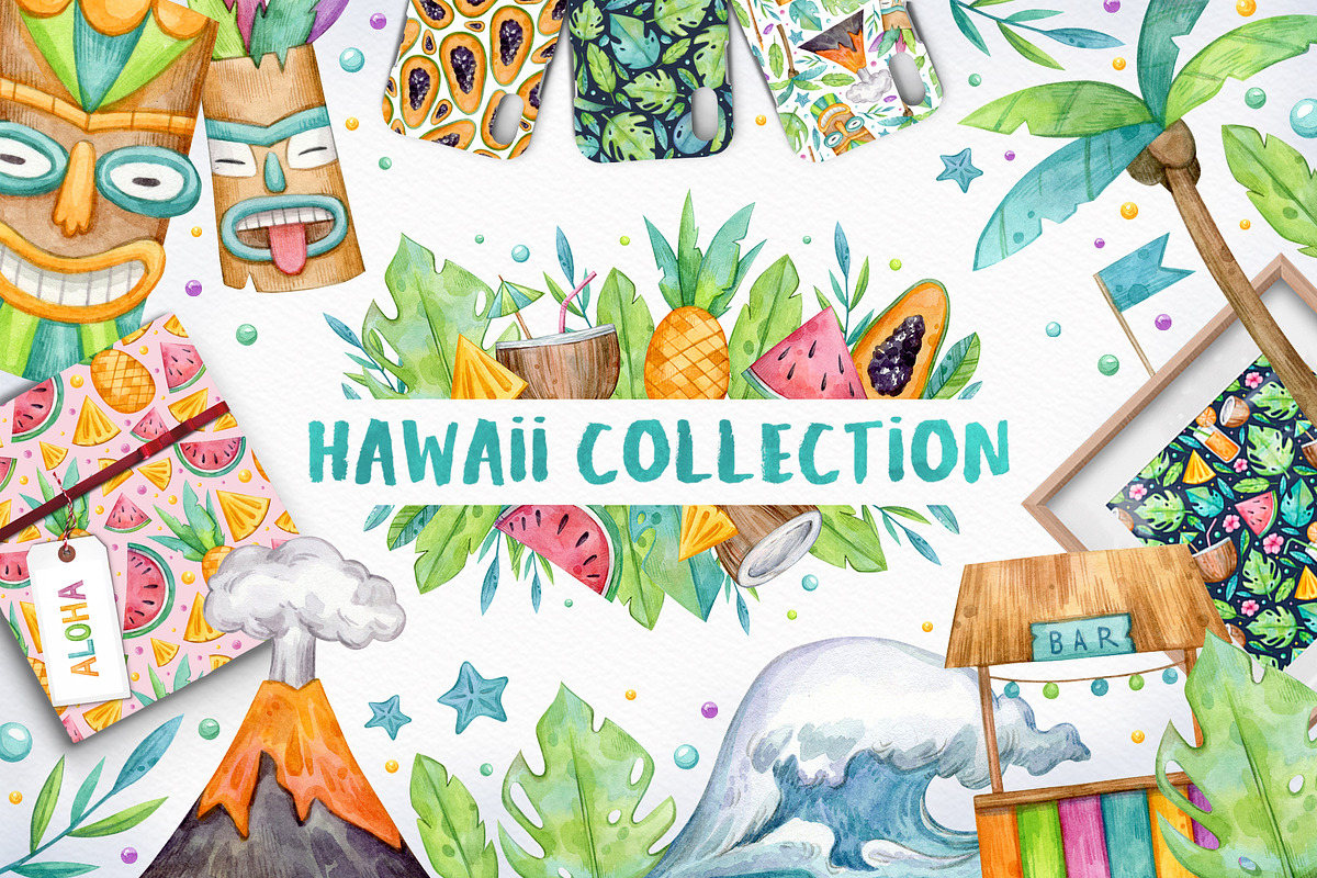 Hawaii Tropic set | 76 elements |, a Decorative Illustration by Aquarellka (Photo 1 of 7)
