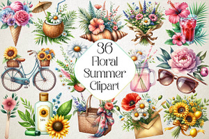 Floral Summer Sublimation Clipart, an Illustration by DreamPrint404
