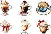 Watercolor Christmas Coffee Core PNG, a Work Illustration by CraftArtStudio (Thumbnail 2 of 6)