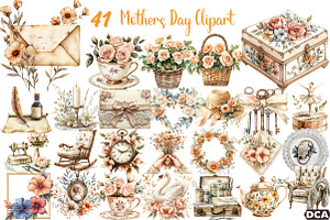 vintage beige mothers day Clipart, an Illustration by DreamCafeArt