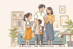 Loving family bonding in a cozy home environment with children, an Illustration by AS photostudio
