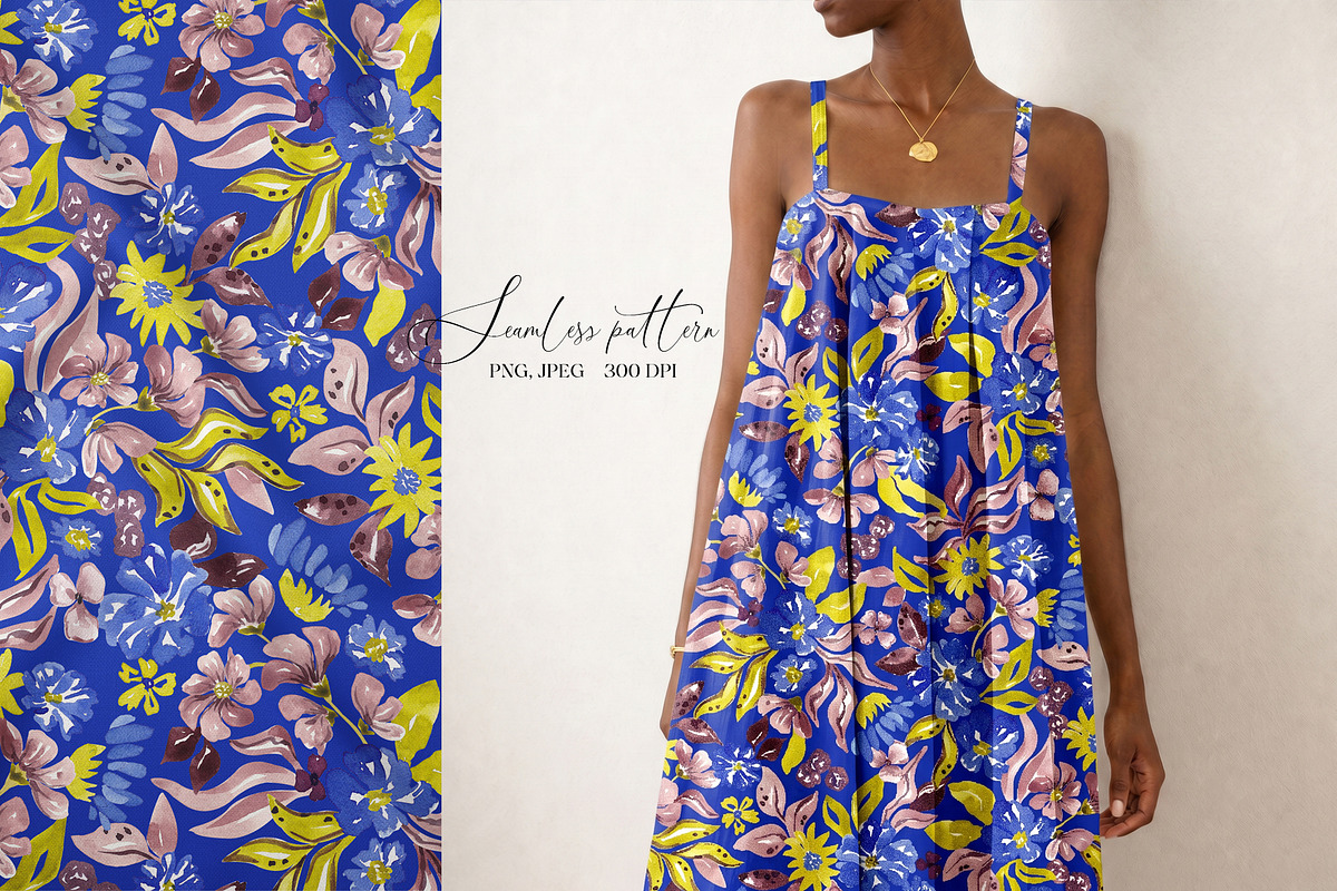 Blue, Yellow, Plum floral pattern, a Pattern Graphic by SirenaArt (Photo 11 of 16)